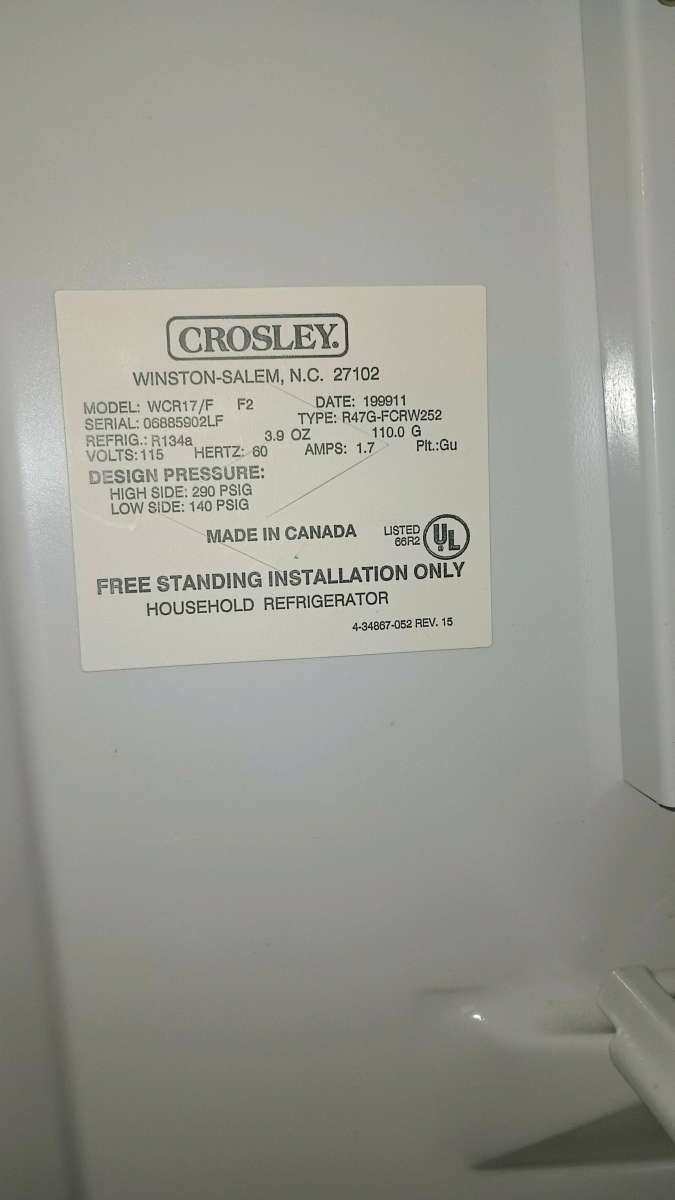Crosley standup freezer