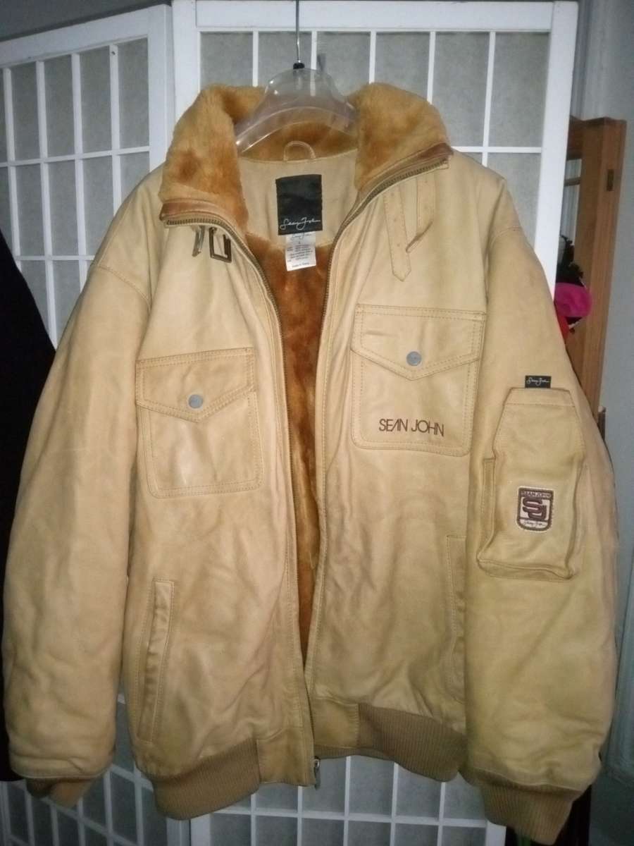 AUTHENTIC SEAN JOHN THICK LEATHER BROWN COAT JACKET SIZE L