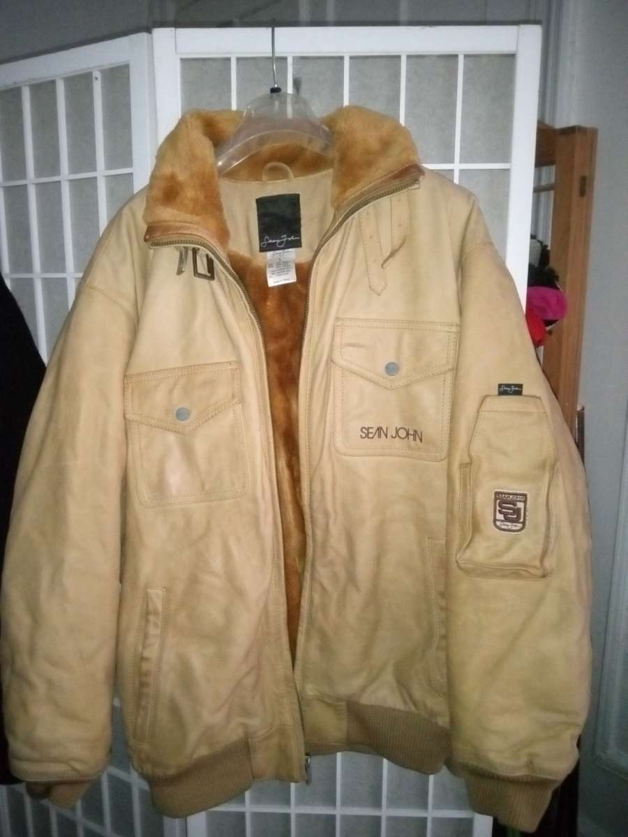 AUTHENTIC SEAN JOHN THICK LEATHER BROWN COAT JACKET SIZE L