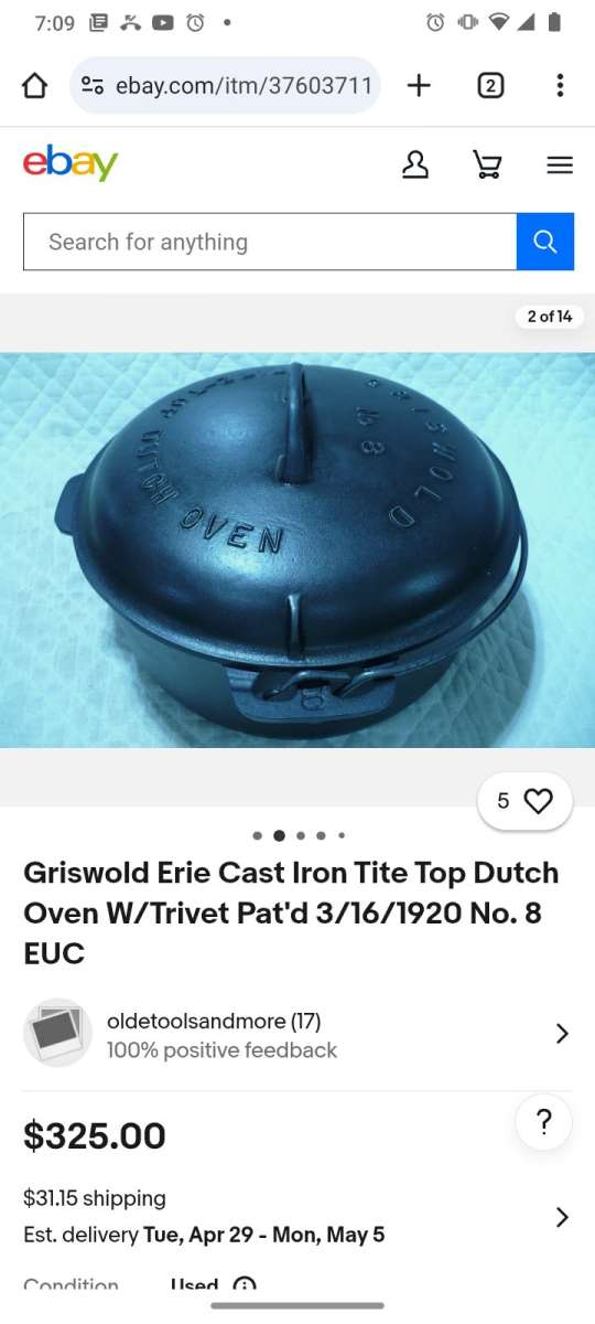 griswold tite top dutch oven 833 patent No 8