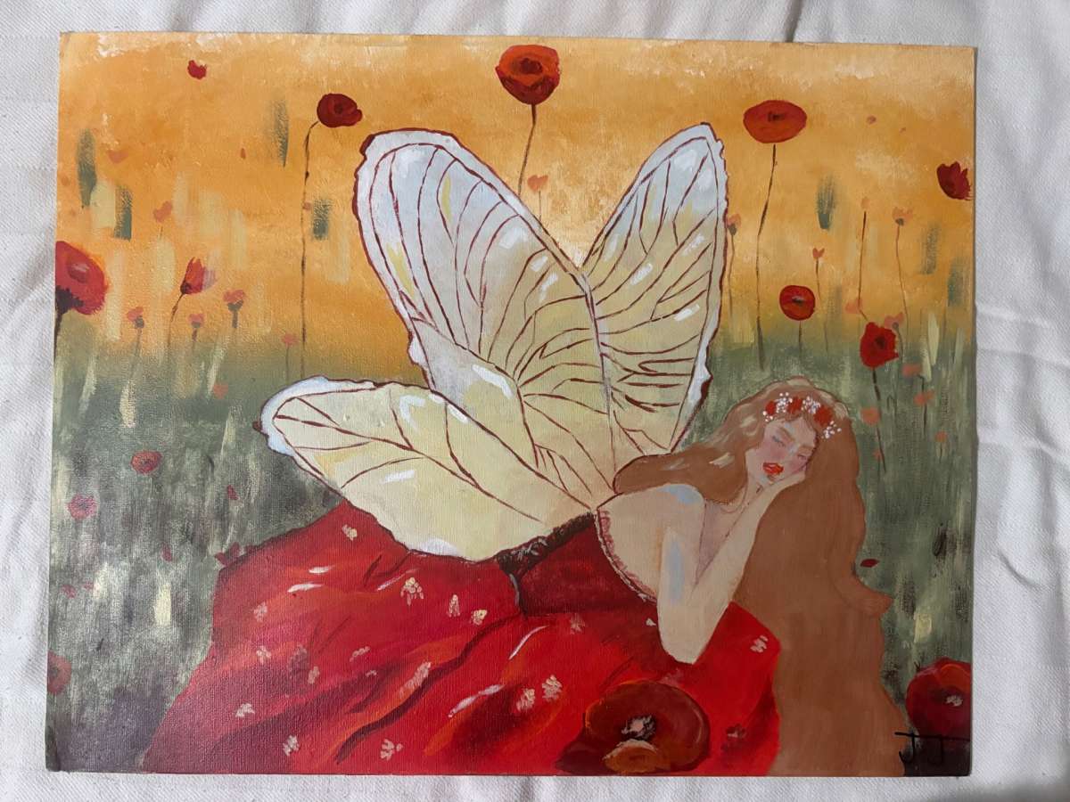 Fair Napping In Poppy Field by Jasmine Jenkins