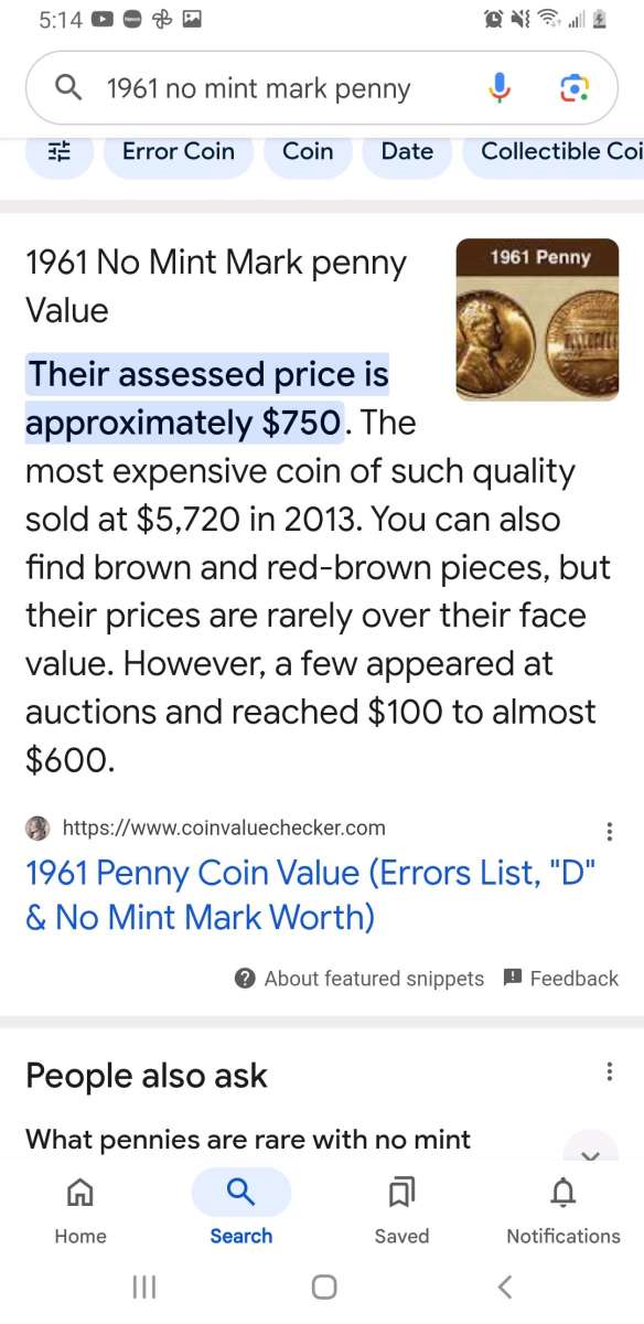 6 excellent condition 1961 No Mint Pennys