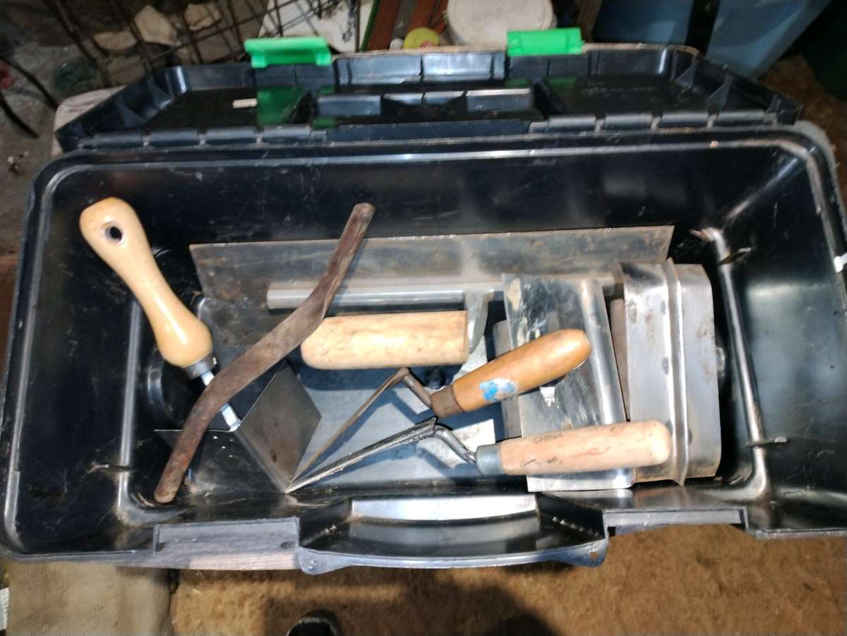 toolbox and masonry tools