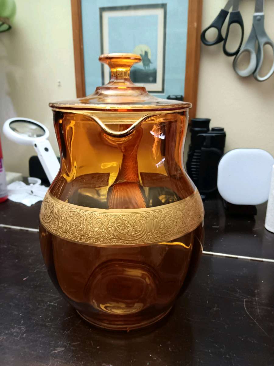 early Amber glass with gold leaf inlays picher