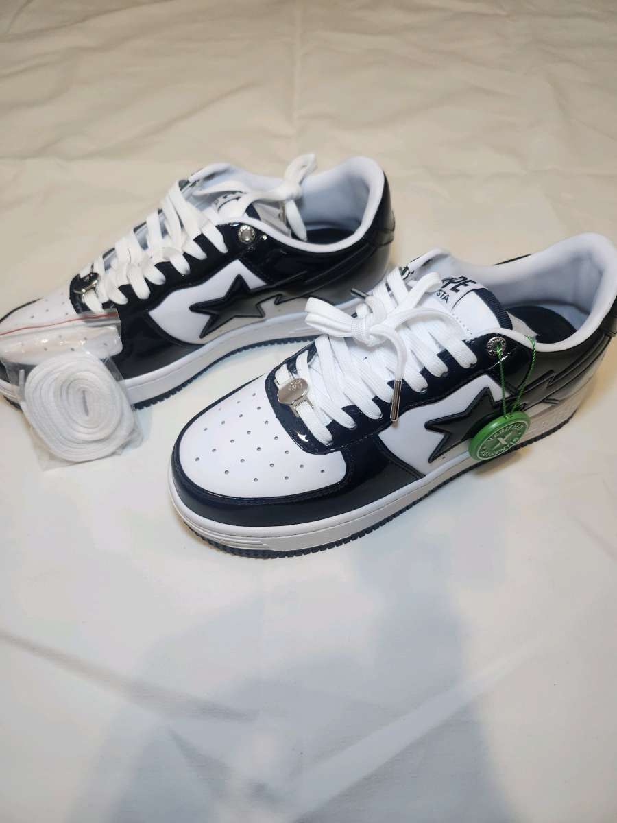 Man Bape Sta Patent Leather Black White Shoes