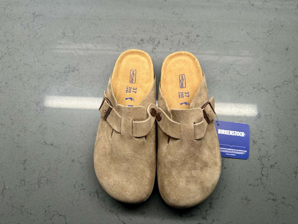 Birkenstock Womens Boston Clogs Suede Taupe Size 37