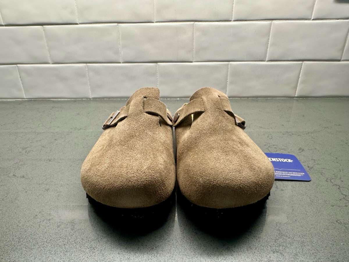 Birkenstock Womens Boston Clogs Suede Taupe Size 37