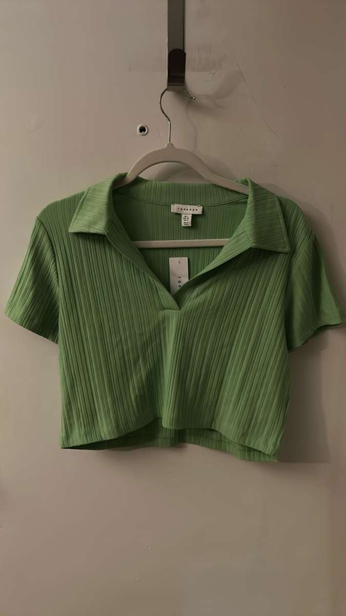 Topshop Bright Green Ribbed V Neck Crop Top Size 12 Spring S