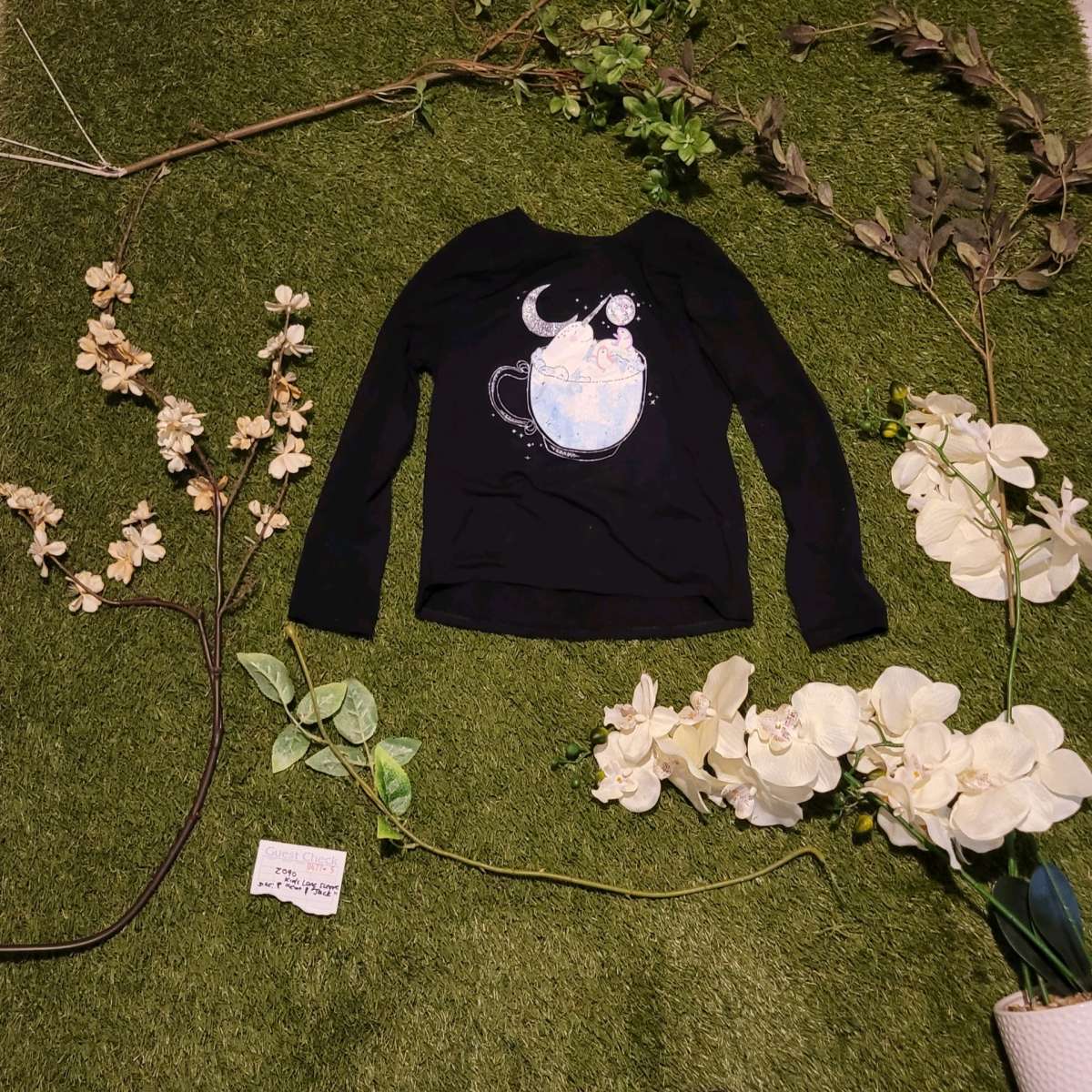 Girls Black Long Sleeve Graphic Tee