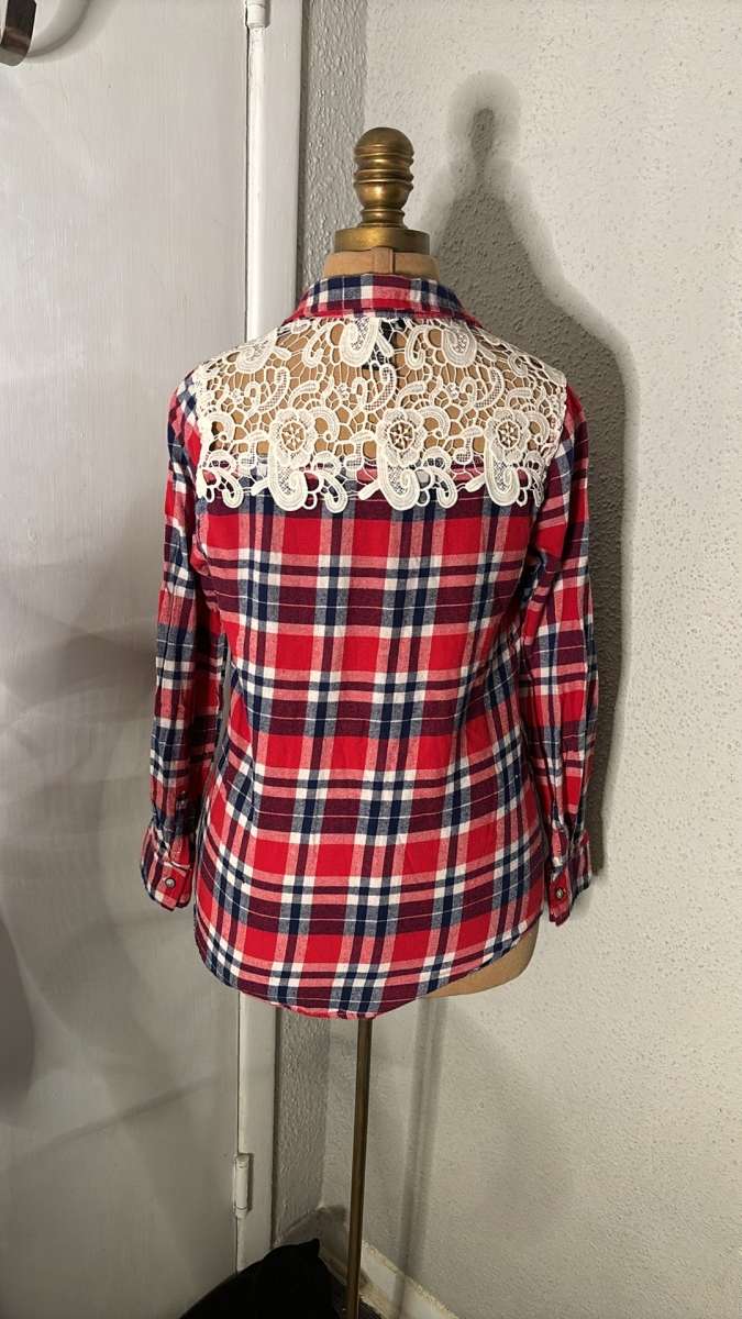 Rue21 Womens Western Lace Plaid Long Sleeve Button Down Top