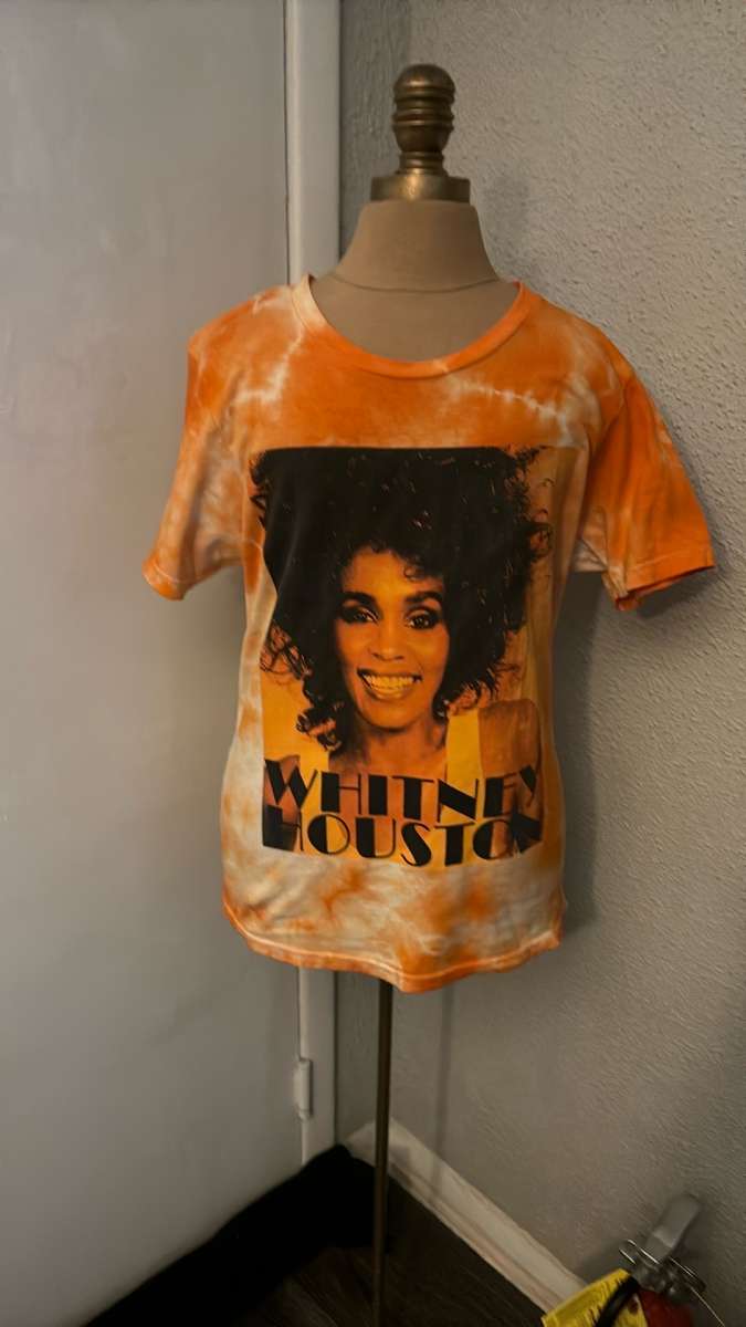 Whitney Houston Orange Short Sleeve Tie Dye Tee Shirt Size M