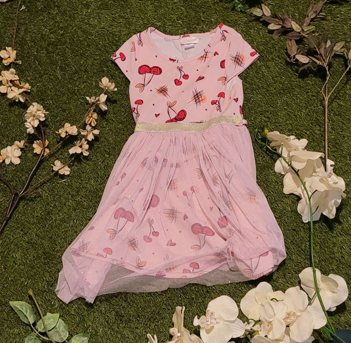 Girls Pink Cherry Dress