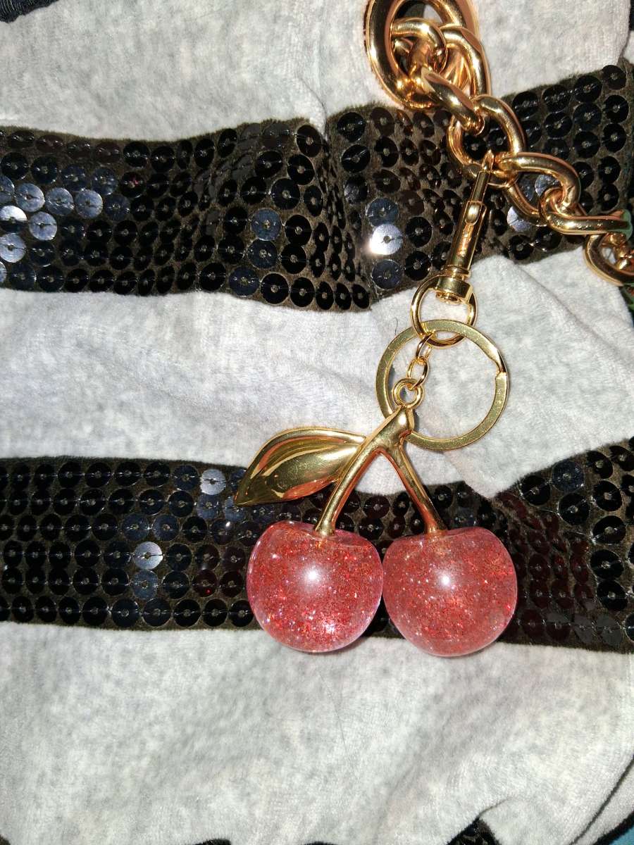 NEW LARGE PINK SHIMMERING CHERRY BAGCHARM KEYCHAIN