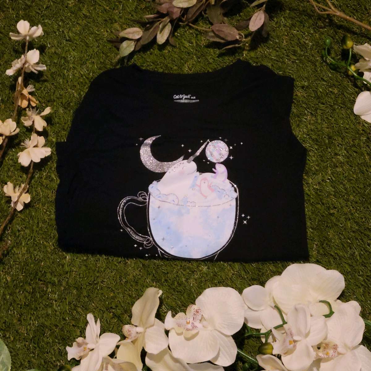 Girls Black Long Sleeve Graphic Tee