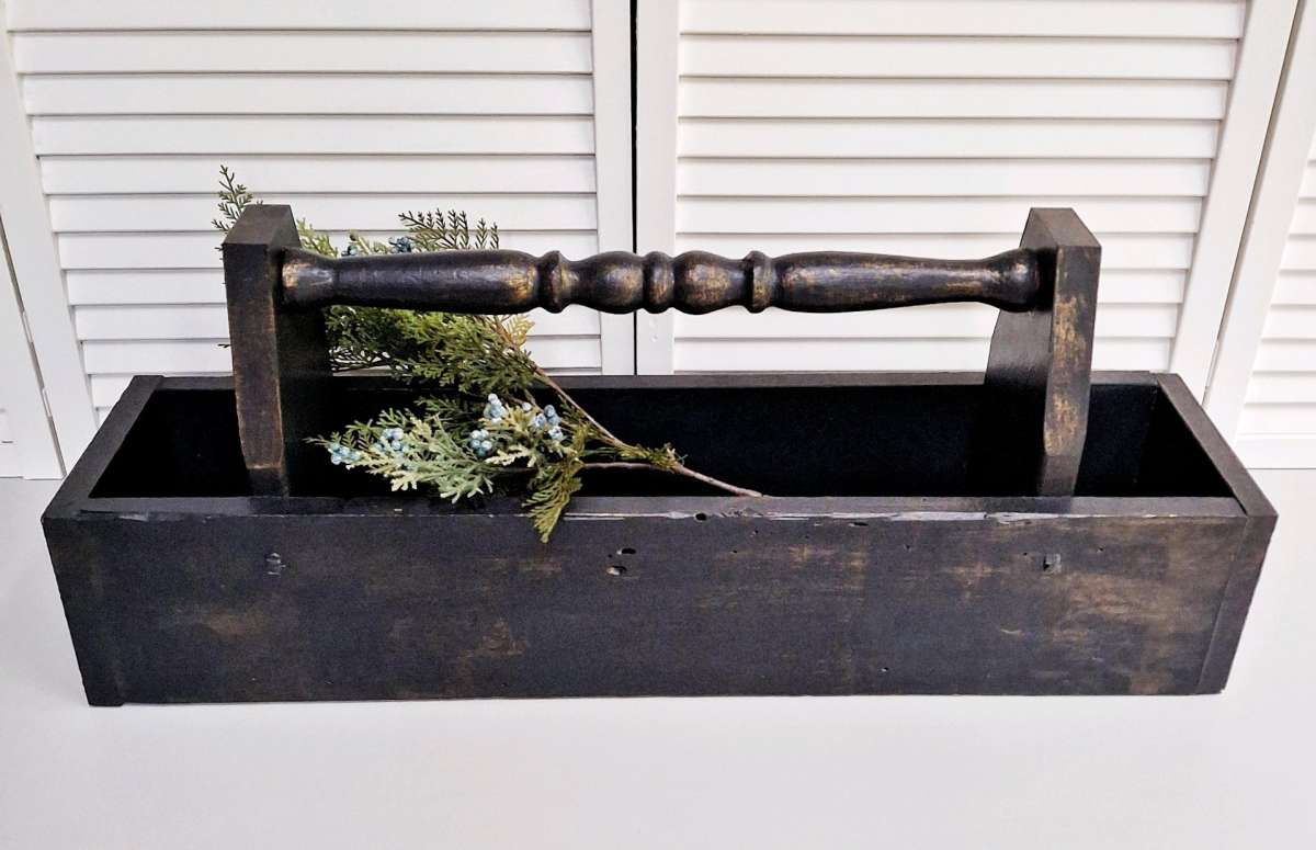 Large Vintage Black Wood Caddy with Antique Gold 28 Long