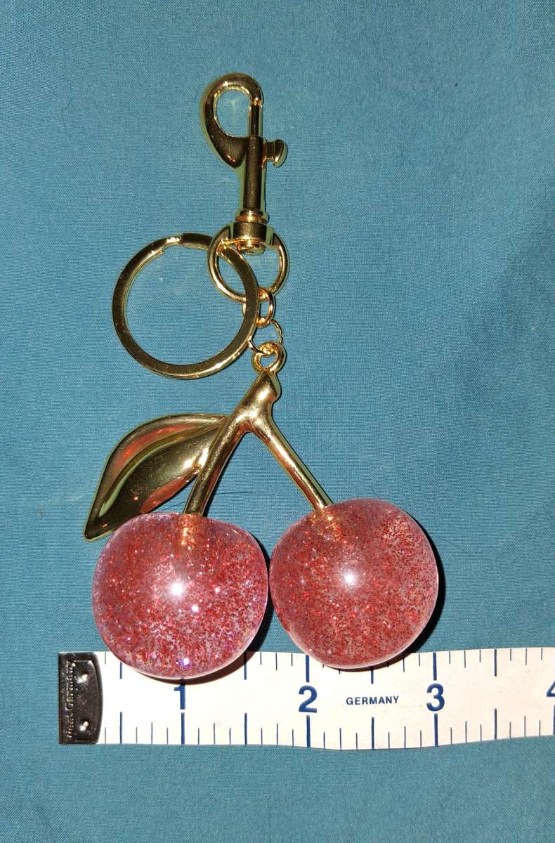 NEW LARGE PINK SHIMMERING CHERRY BAGCHARM KEYCHAIN