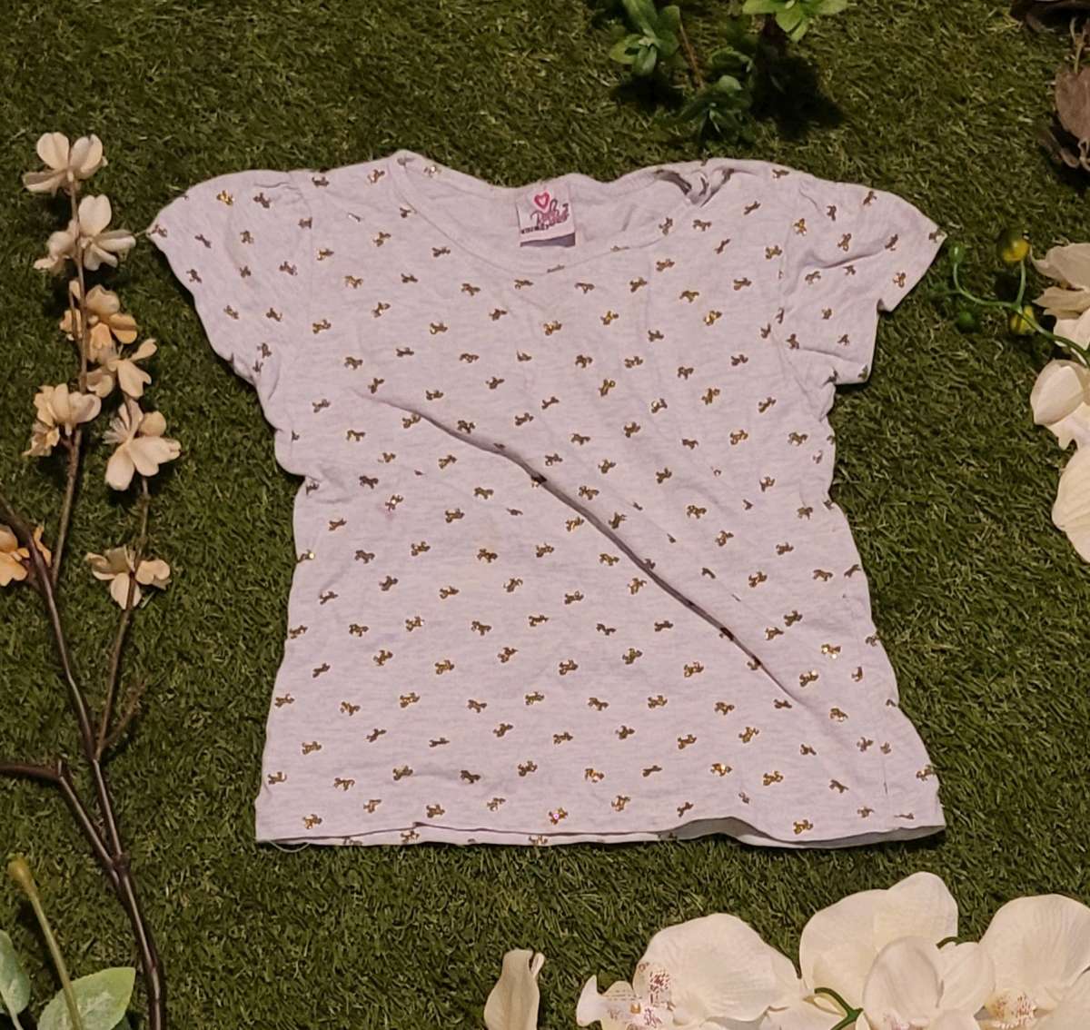 Girls Light Pink Tee with Gold Bee Pattern