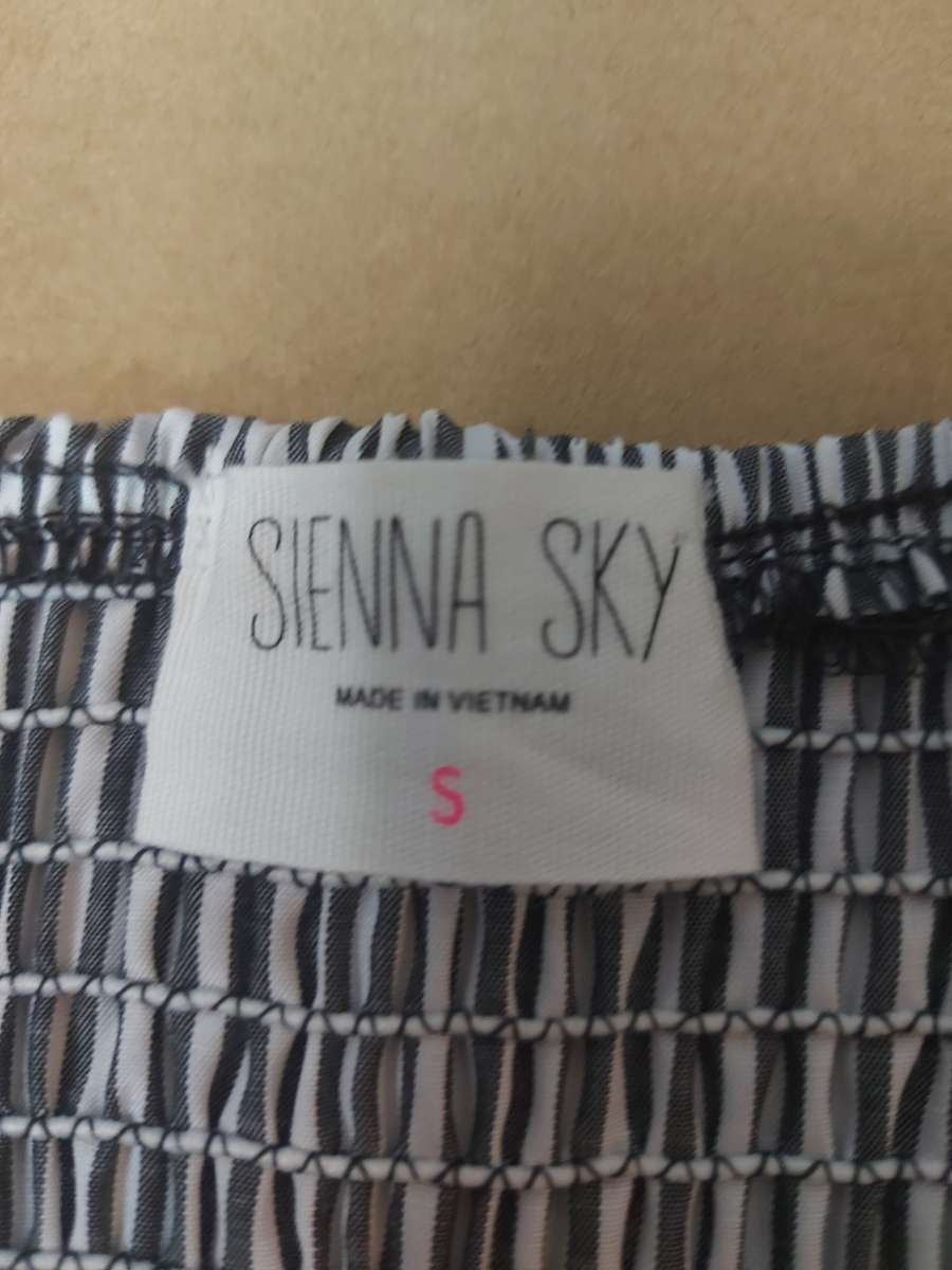 Sienna Sky Pinstripe Black White Off Shoulder Babydoll Blous