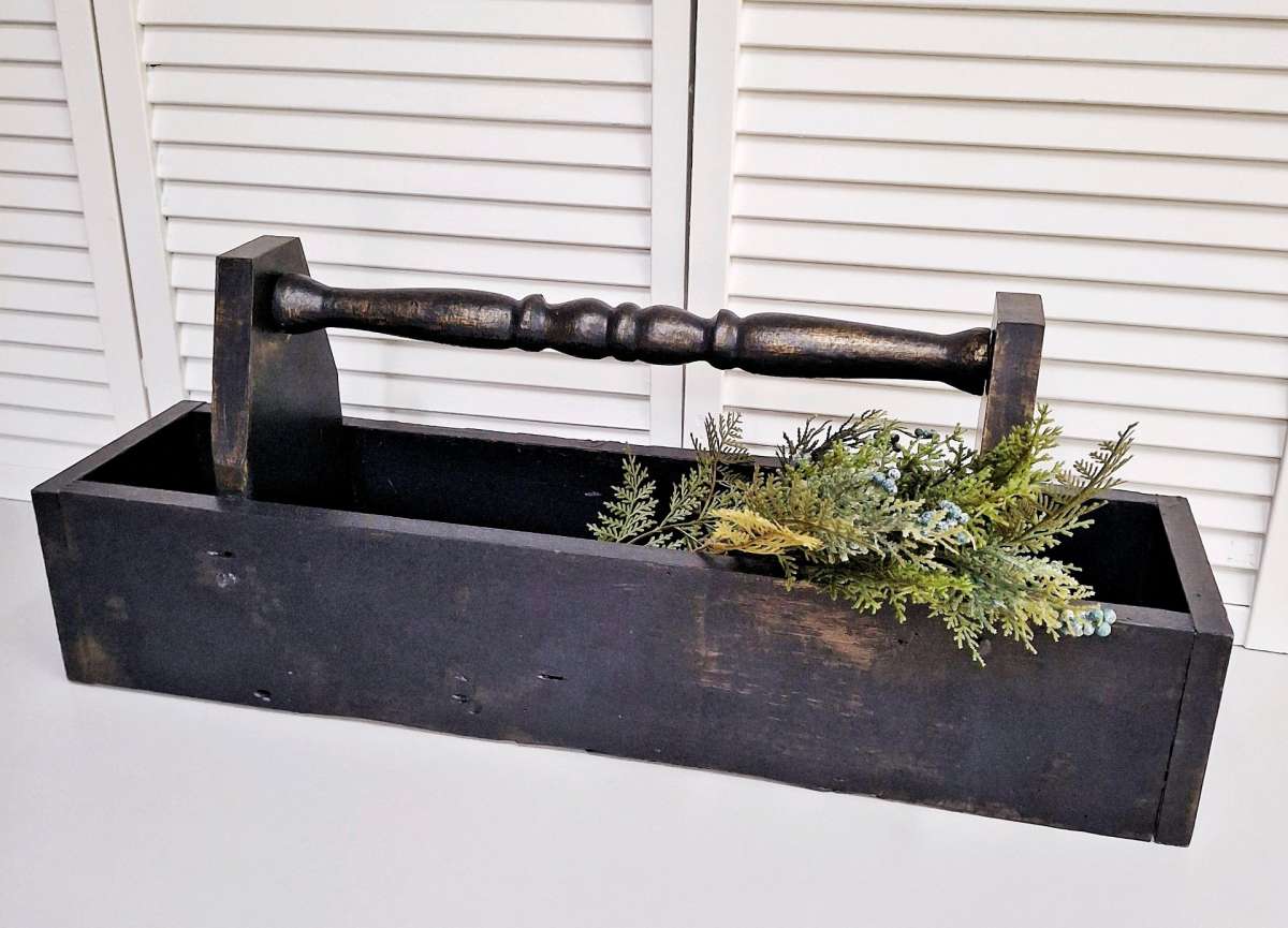 Large Vintage Black Wood Caddy with Antique Gold 28 Long