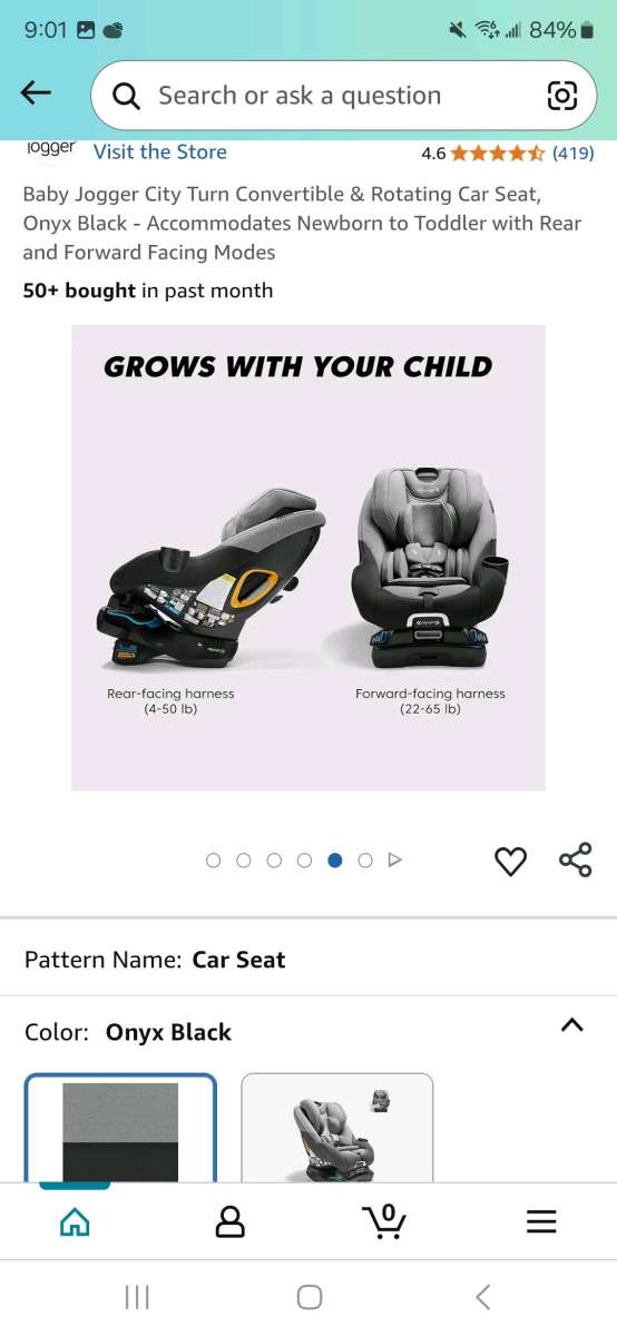 Baby Jogger City Turn Convertible  Rotating Car Seat Onyx Bl