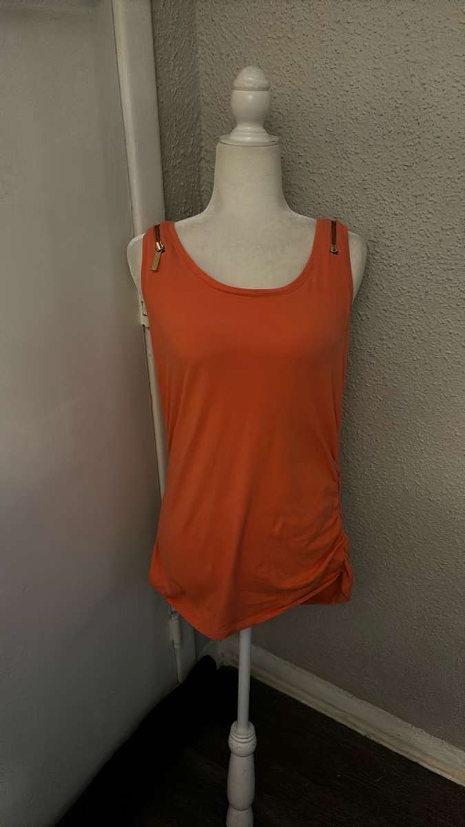 MICHAEL Michael Kors Orange Zip Accent Casual Tank Size L
