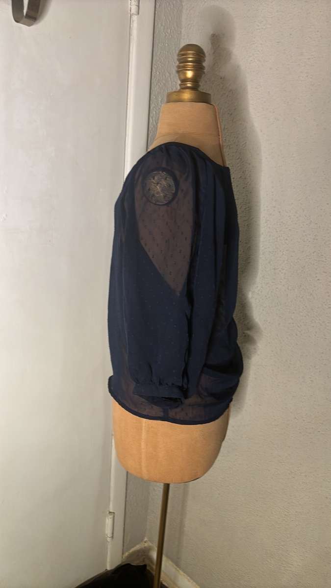 Xhilaration Sheer Navy Polka Dot Blouse Size S