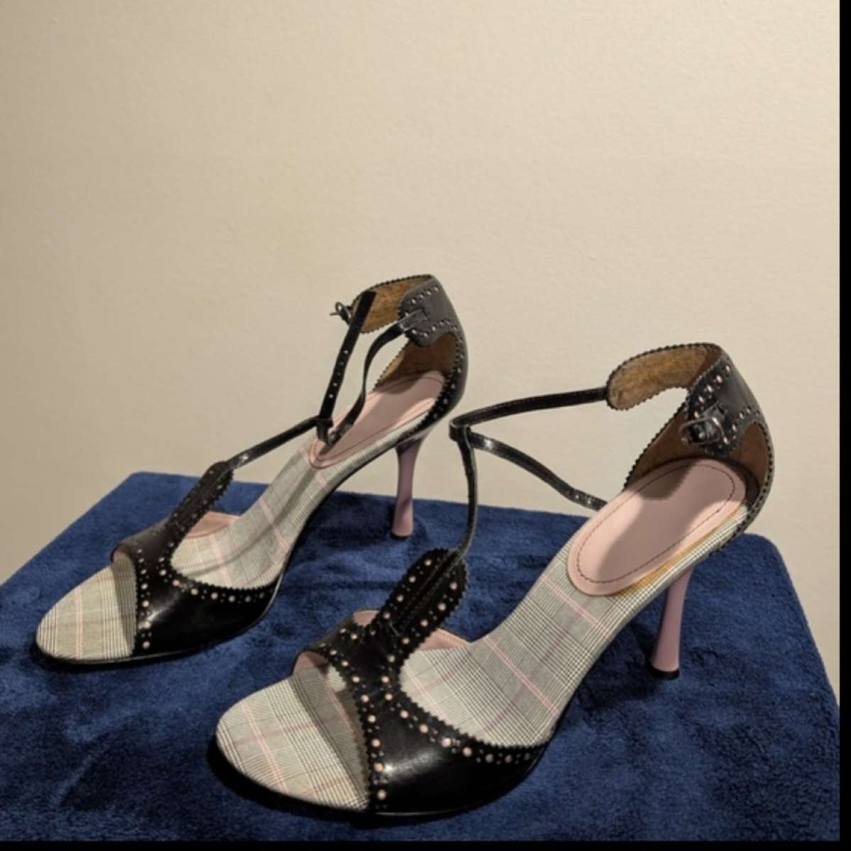 Black and Gray Studded TStrap Heels 10 medium