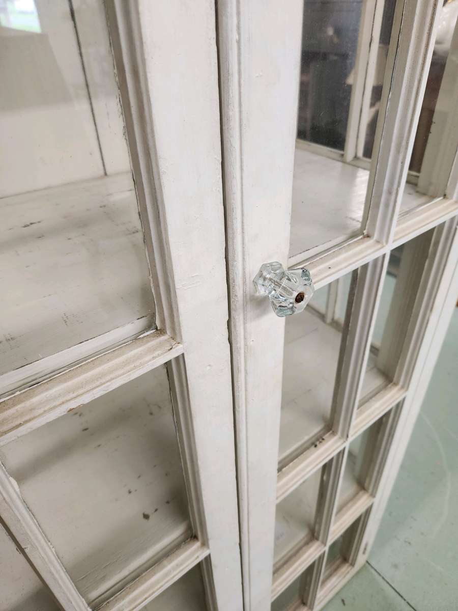 vintage handmade wood glass paned display cabinet bookcase