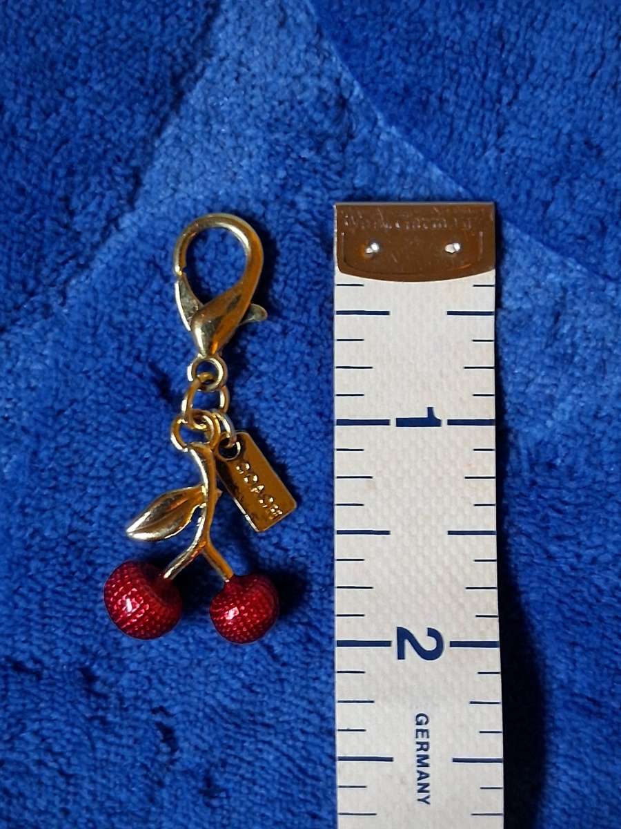COACH MINI RED CHERRY GOLD TONE BAG CHARM  KEYCHAIN