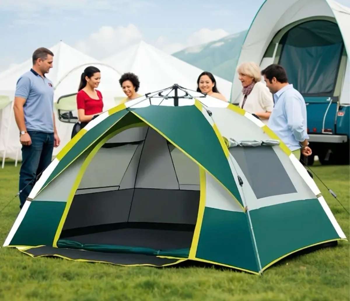 Double Door Double Window Outside Folding Portable Camping T