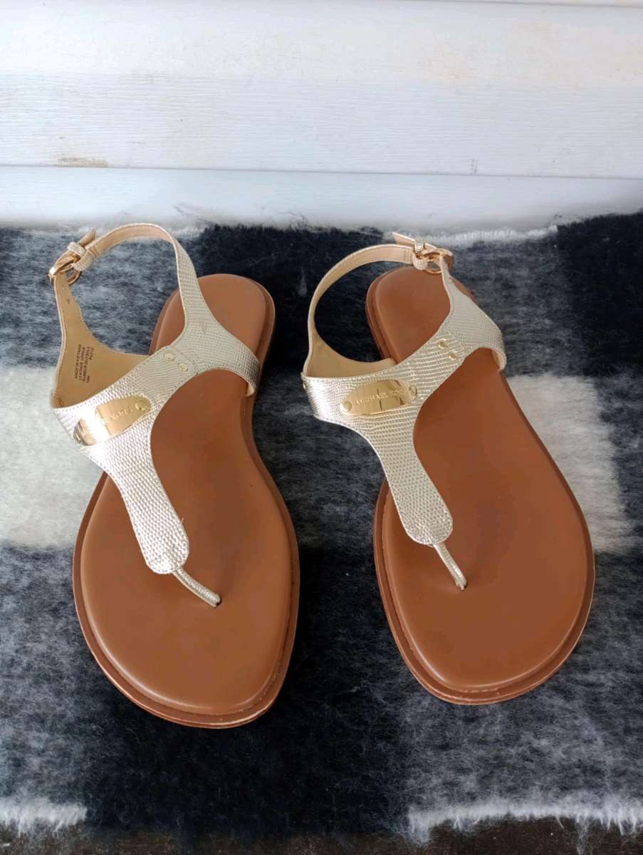 MICHAEL Michael Kors Plate Sandal Gold Metallic Snake Womens