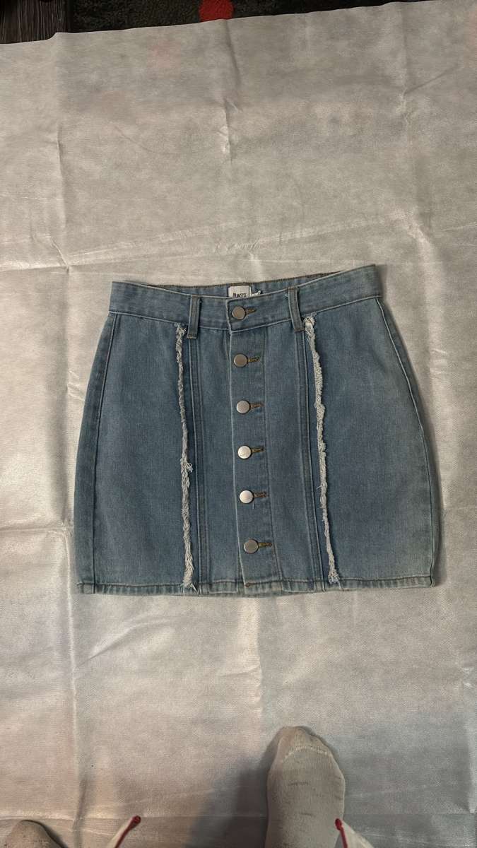 Princess Polly Mariya Fray Denim Mini Skirt Size 2 Blue Conc