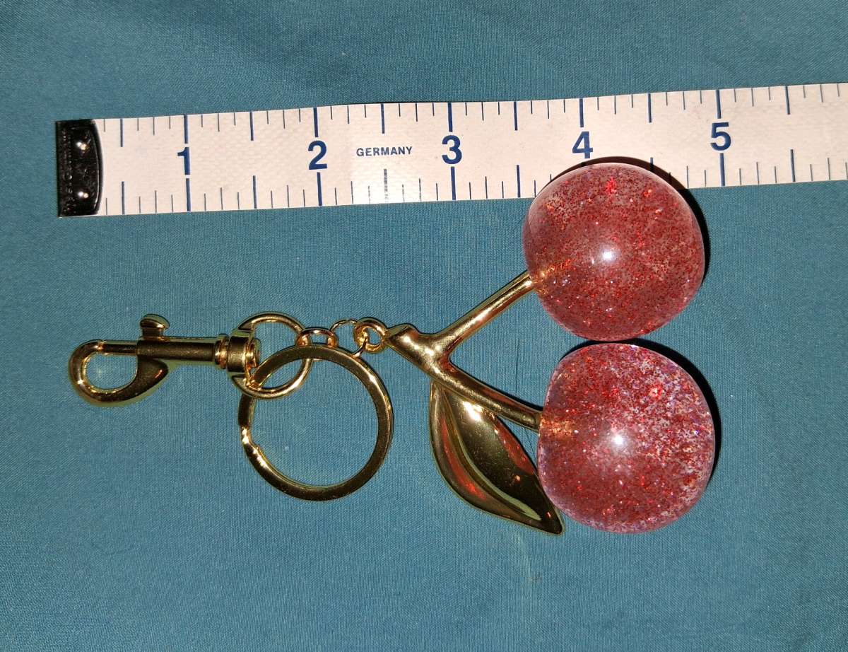 NEW LARGE PINK SHIMMERING CHERRY BAGCHARM KEYCHAIN