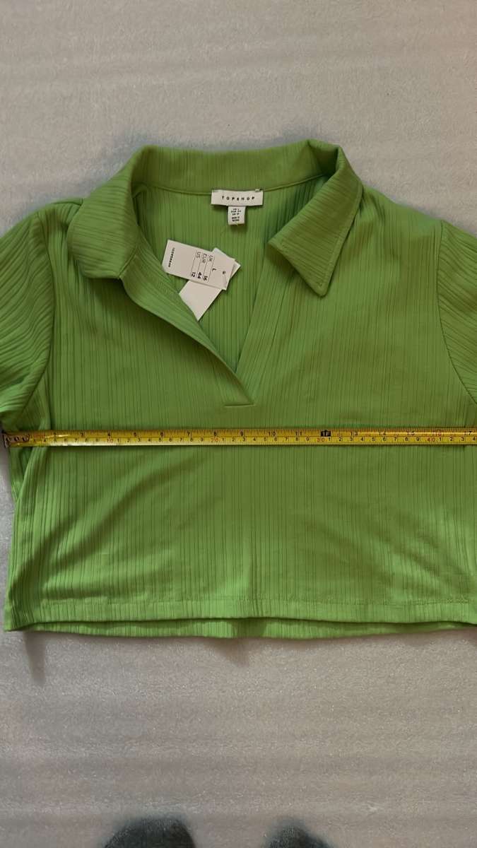 Topshop Bright Green Ribbed V Neck Crop Top Size 12 Spring S