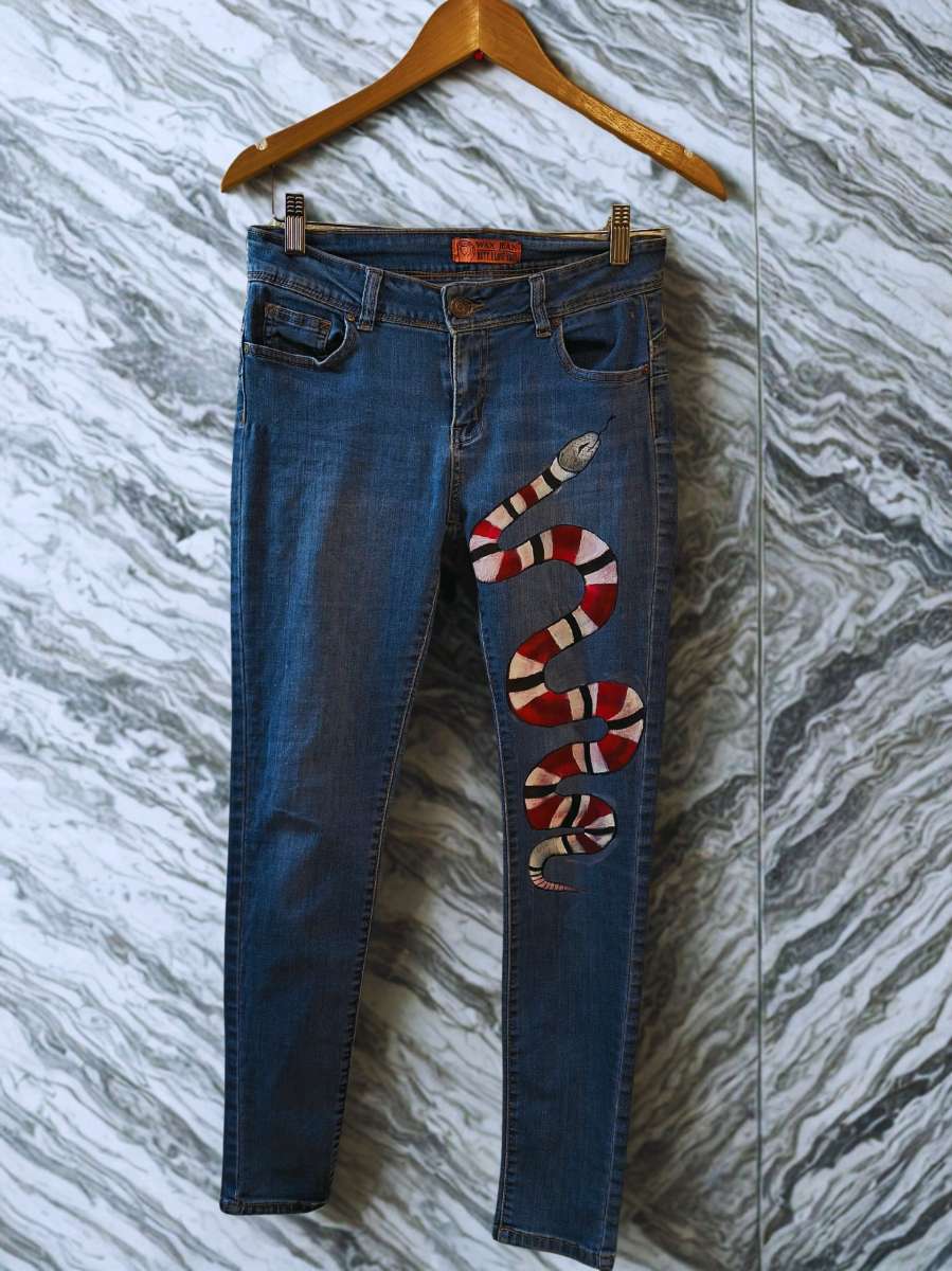 Hand painted Wax Butt Jeans