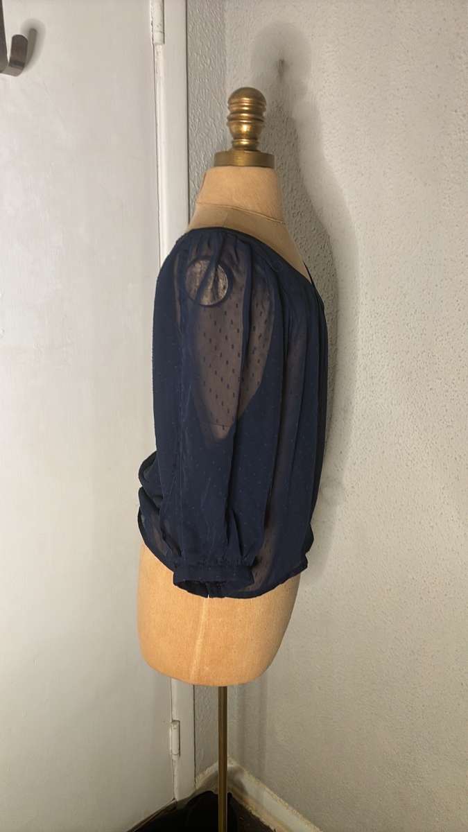 Xhilaration Sheer Navy Polka Dot Blouse Size S