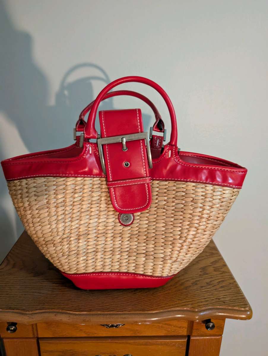Red and Tan Woven Womens Bag
