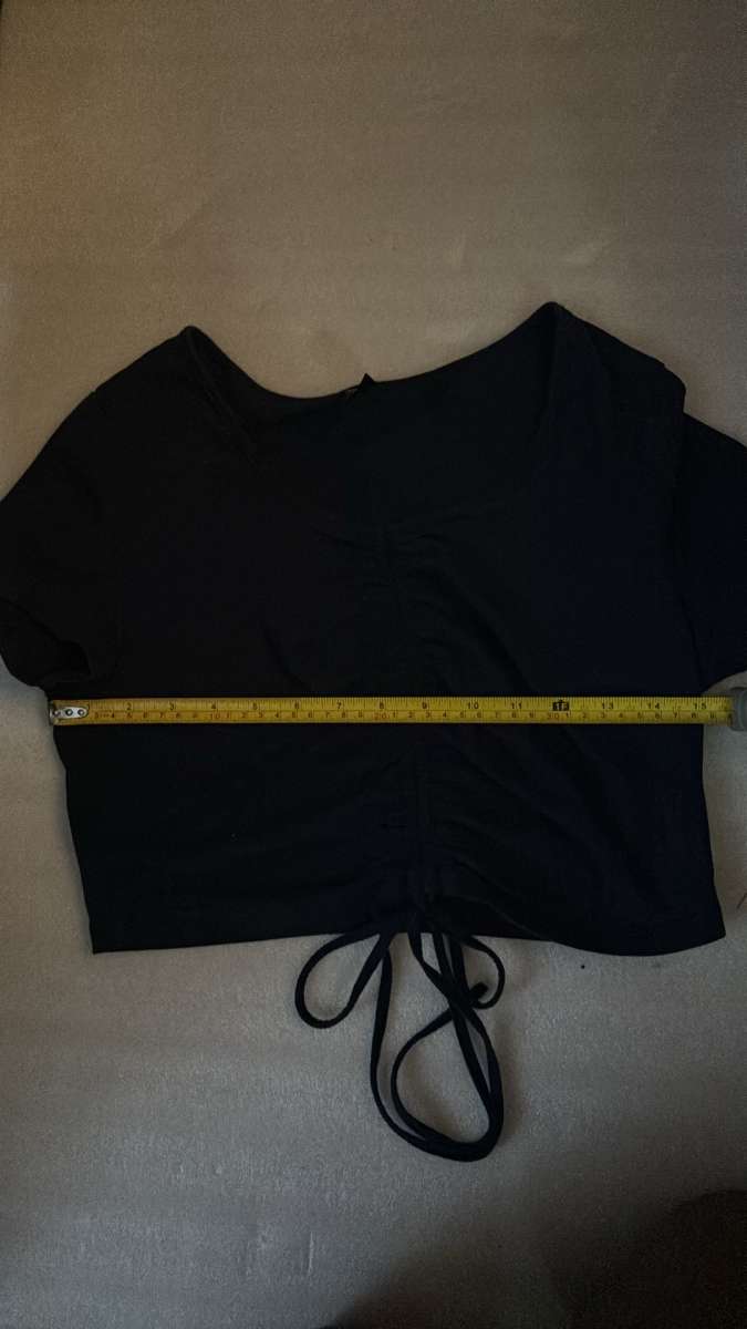 SHEIN Navy Shirred Tie Front Crop Top Size L