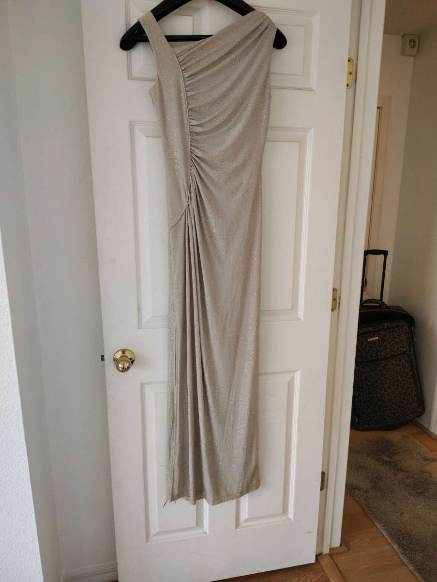 champagne sparkle Calvin Klein evening dress