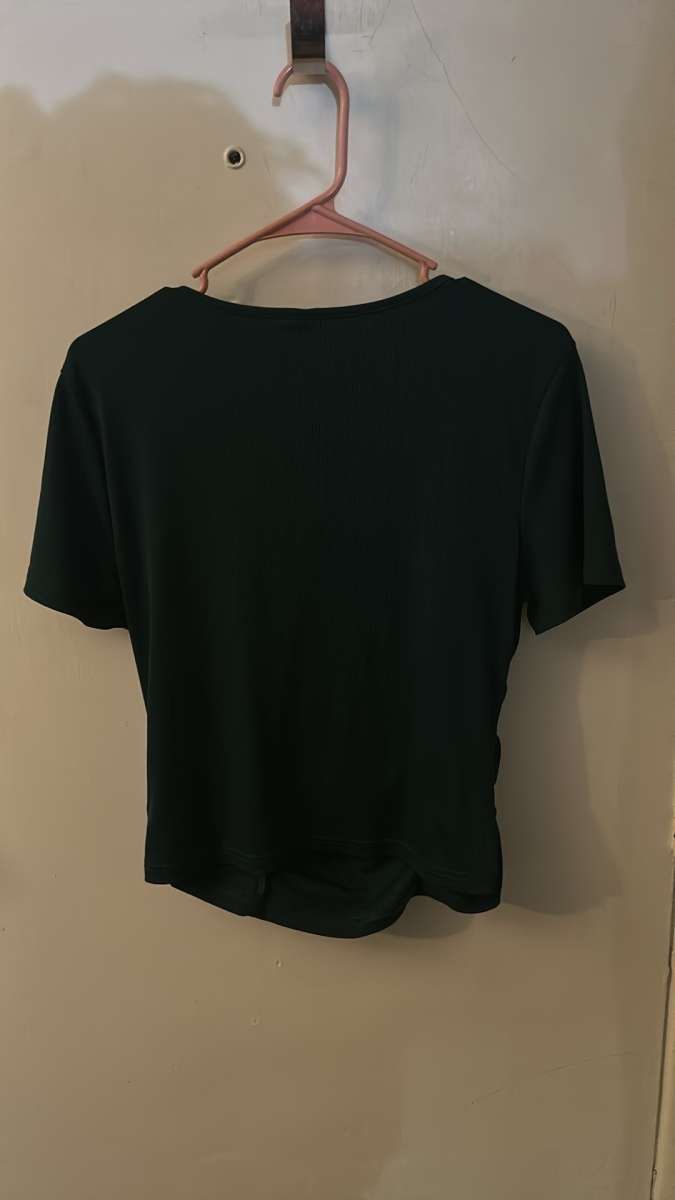 SHEIN Green Ruched Front Short Sleeve Crewneck Top Size XL O