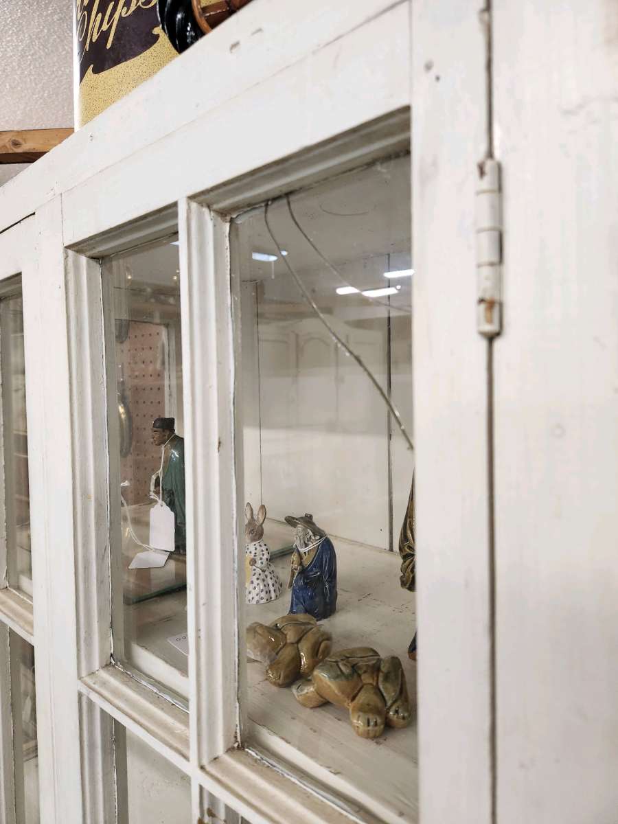 vintage handmade wood glass paned display cabinet bookcase