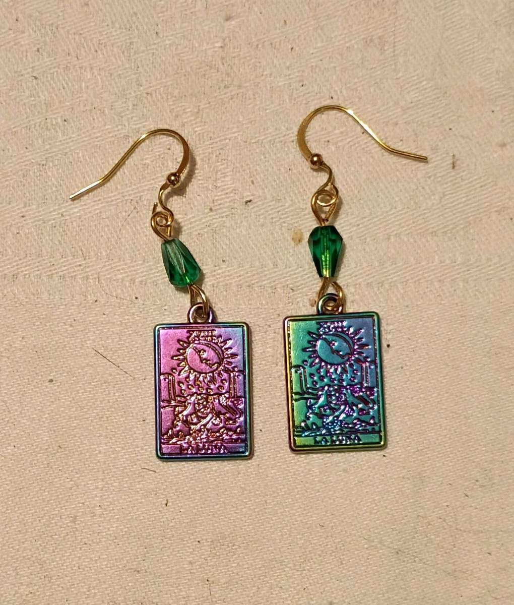 Handmade iridescent tarot earrings The Moon