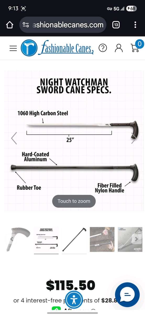 Night Watchman Sword Cane  Katana Samurai Sword