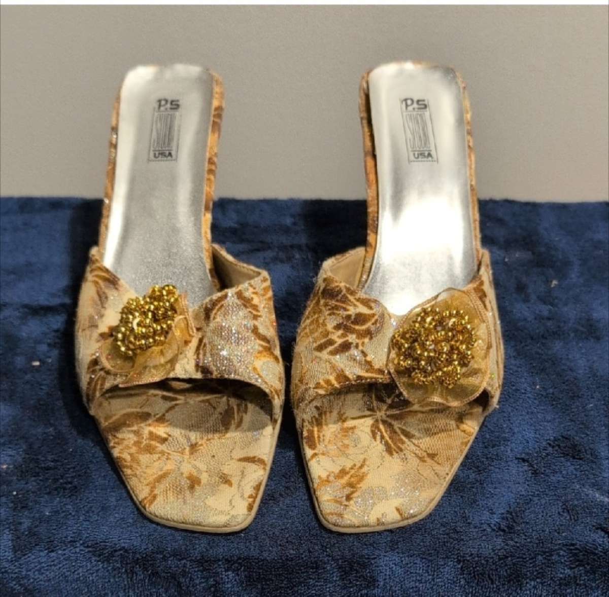 Womens Gold Floral Mules size 10