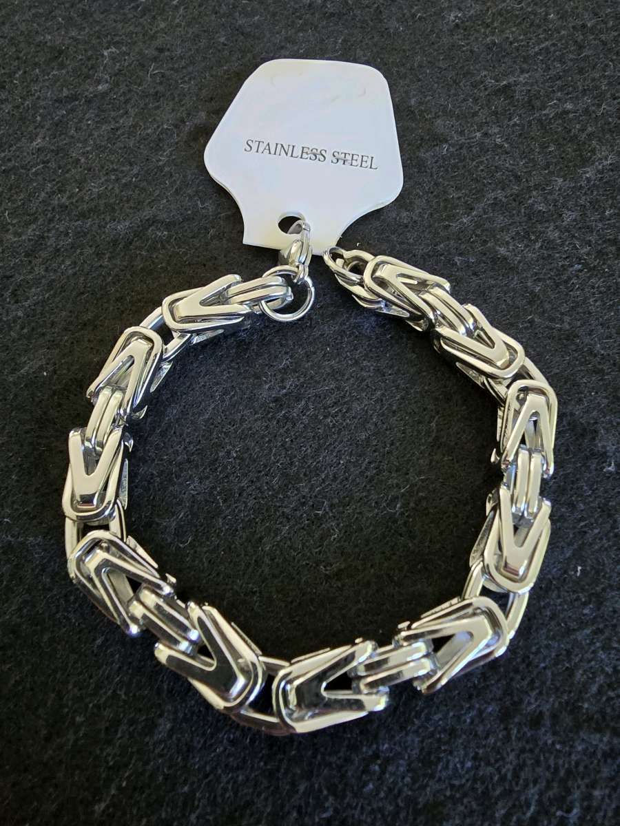 Silver Stainless Steel Chunky Byzantine Bracelet
