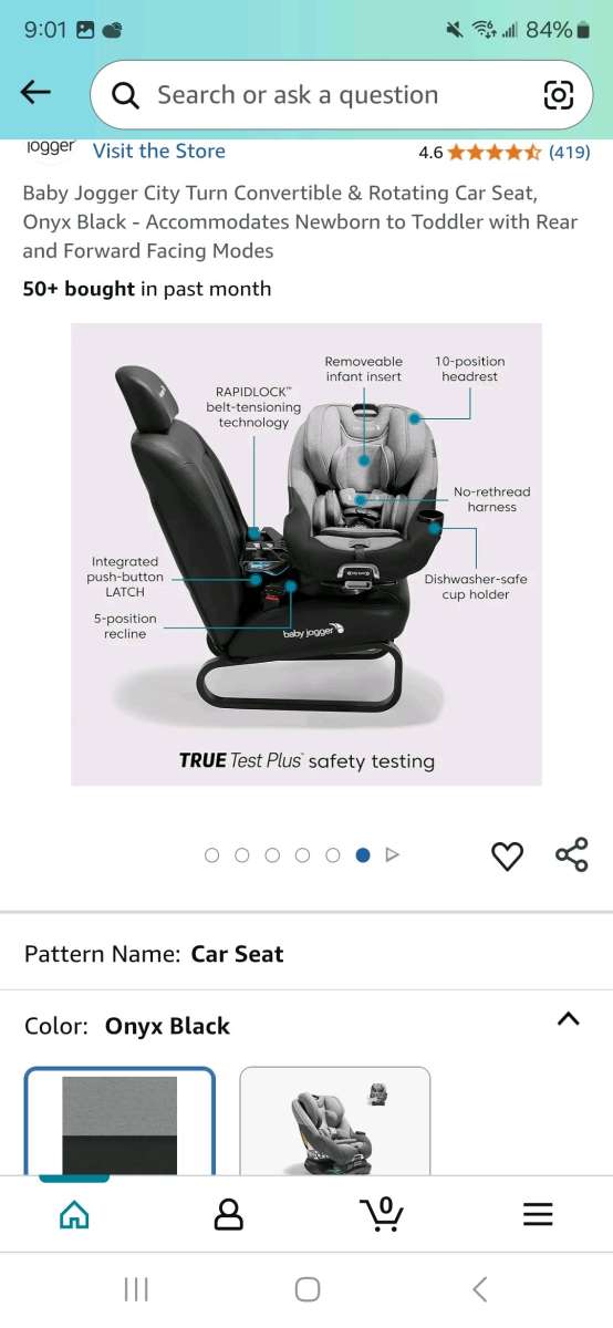 Baby Jogger City Turn Convertible  Rotating Car Seat Onyx Bl