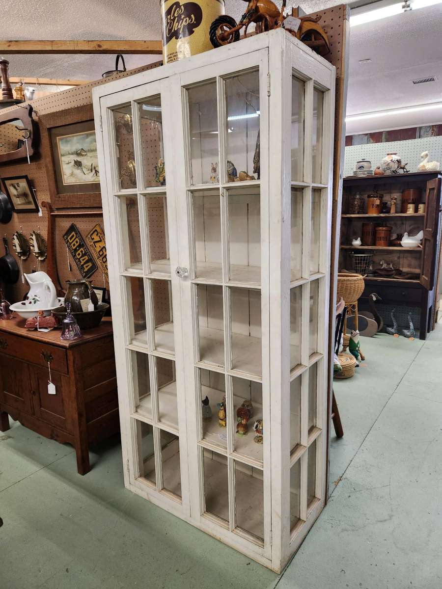 vintage handmade wood glass paned display cabinet bookcase