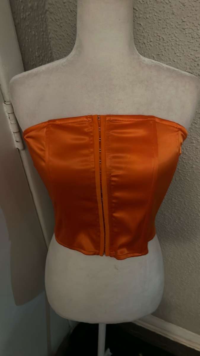 Fashion Nova Orange Night Moves Satin Corset Top New Light B