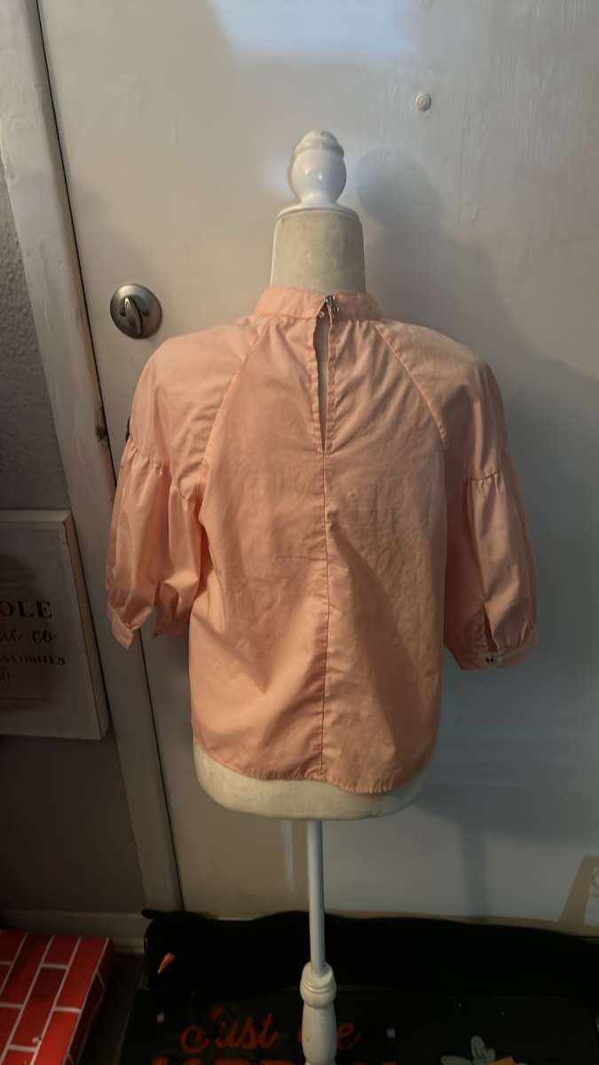 Bleuh Ciel Cowl Balloon Sleeve Choker V Line Peach Blouse M