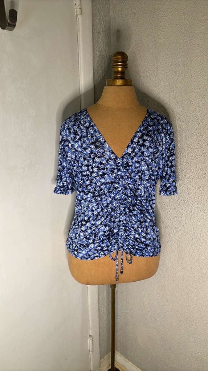 Michael Michael KORS Womens Midnight Blue Floral Short Sleev